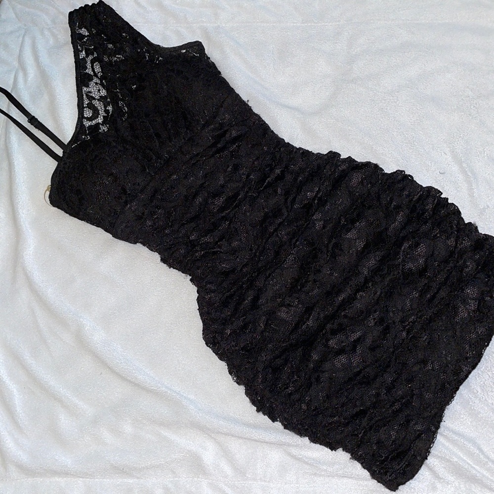 Black lace mini dress